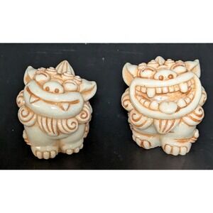Vintage Asian Shisa Okinawa White Marble Figurines